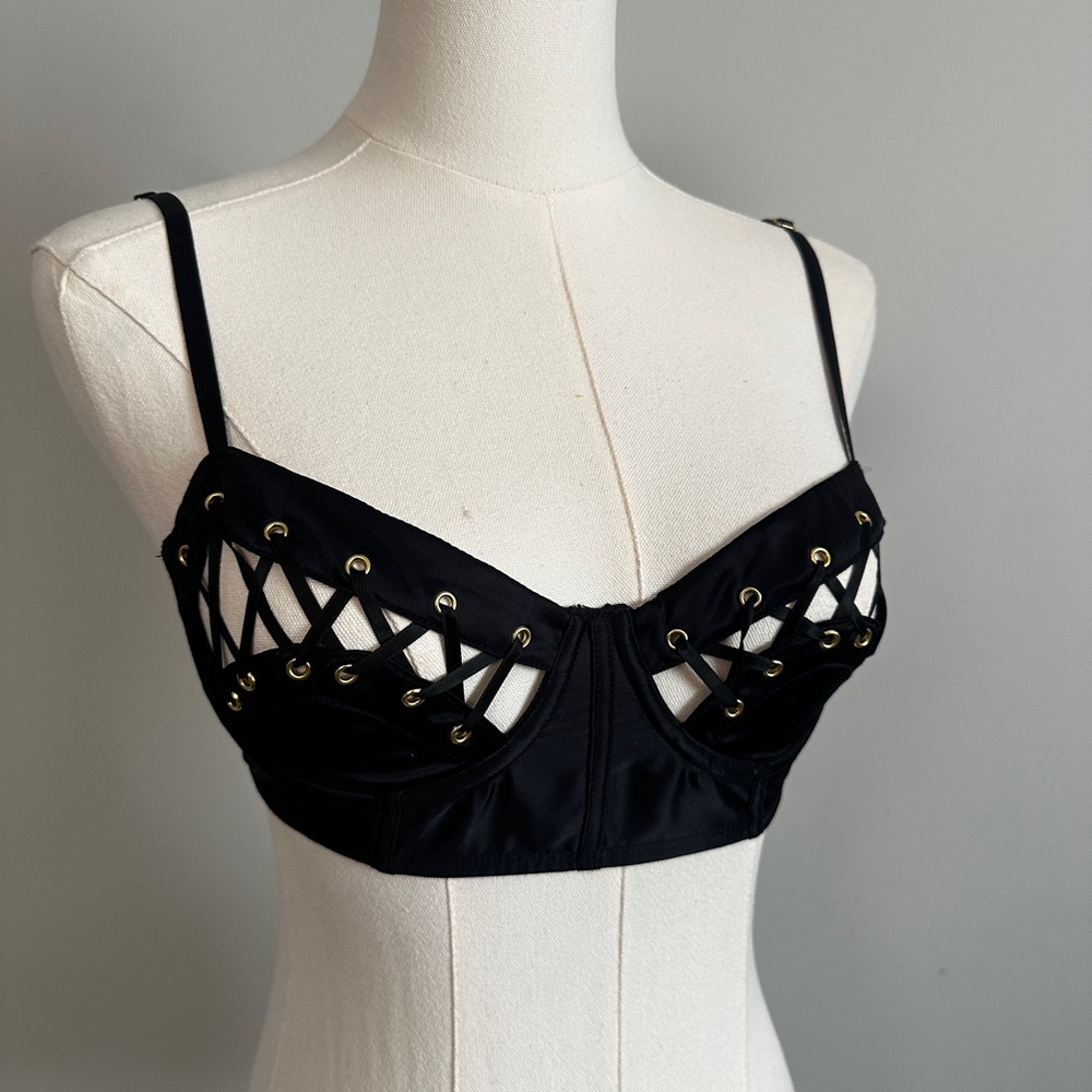 Edgy bondage satin  Lattice Bralette, unlined w/ underwire.